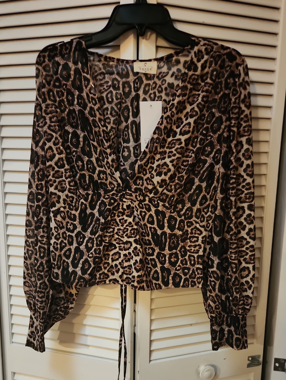 Women's Leopard Print V-Neck Blouse - Brown/Black